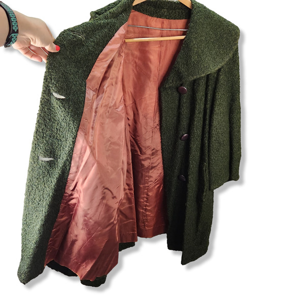 Knubby Overcoat Adult Green Wool Double Breasted Lined Dark Academia Vintage - Picture 6 of 9